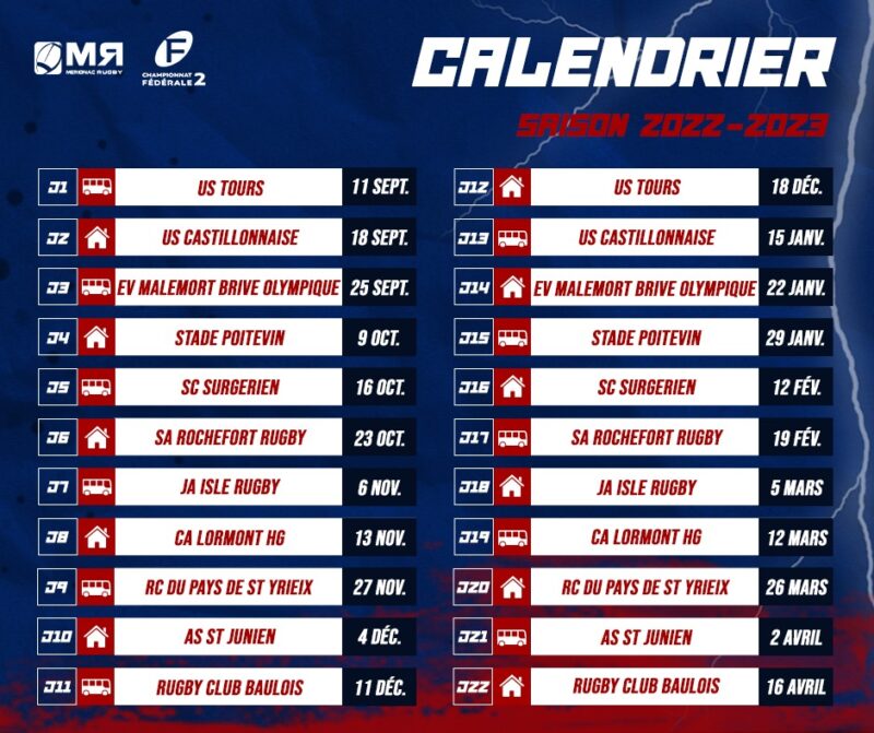 CALENDRIER SENIORS - SAISON 2022/2023 - Mérignac Rugby - ASMR